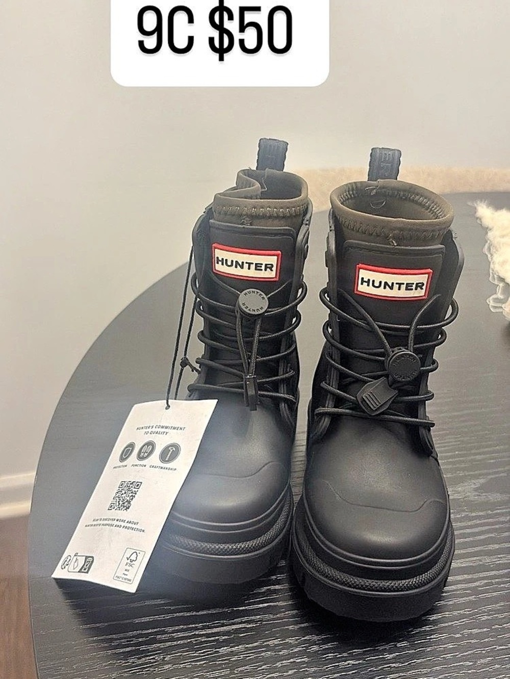 Hunter Stamp Waterproof Lace-Up Rain Boot Black